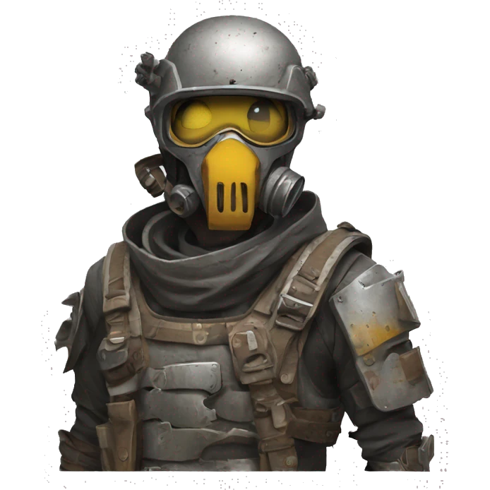post apocalyptic scavenger in modern armor made from road signs emoji