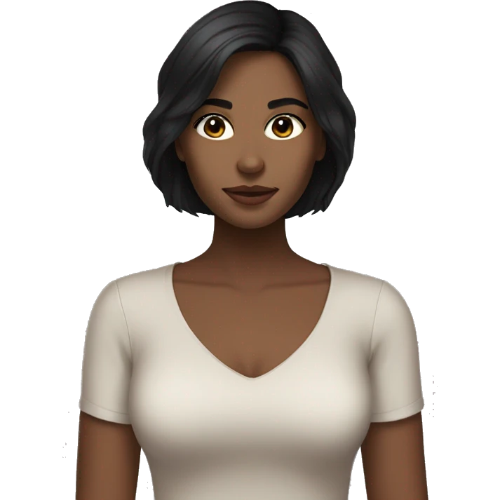 beautiful girl, brown eyes, shoulder length dark hair, small lips emoji