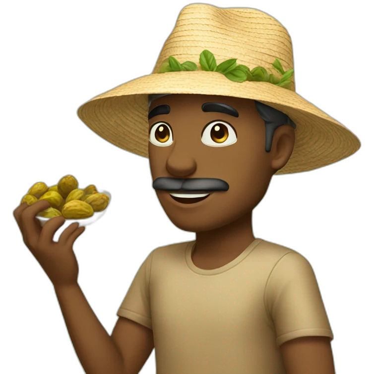 a man wearing sun hat eating dates emoji