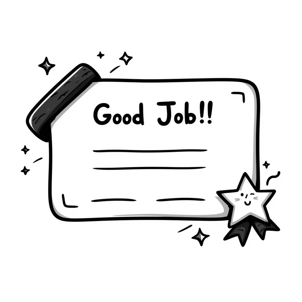 Simple diploma-style certificate with "Good Job!" text and star decorations emoji