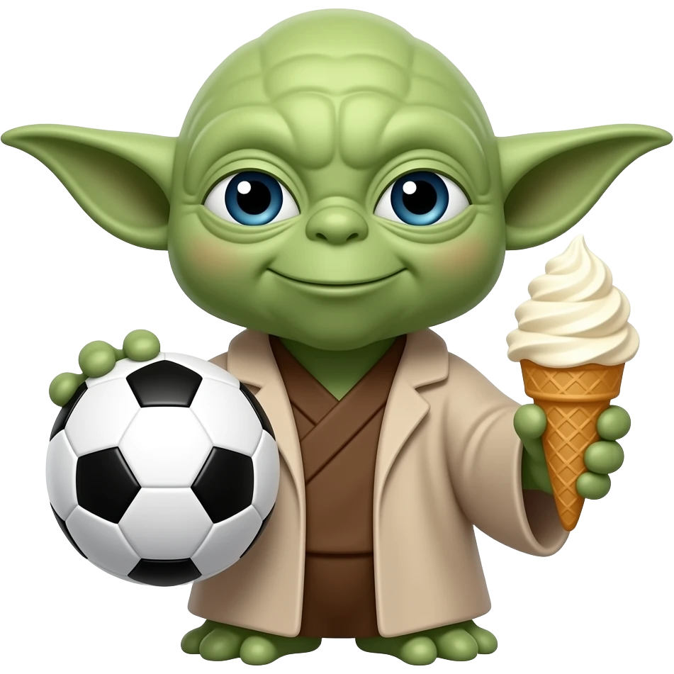 Yoda with a soccer ball and a ice cream emoji