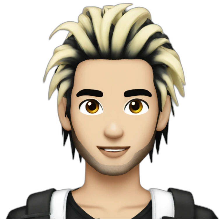 Bill Kaulitz black hair down with blonde highlights emo emoji