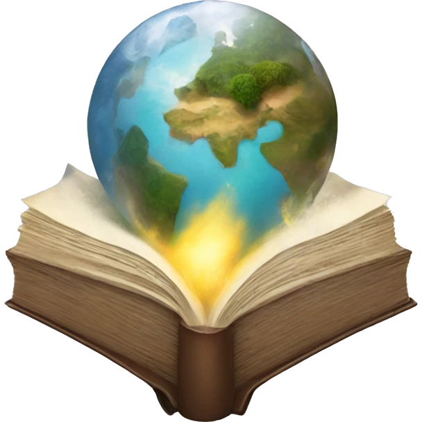 Fantasy book with world coming out emoji