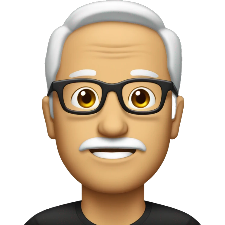 Hombre sin pelo con barba canosa y gafas pasta grandes i negras emoji