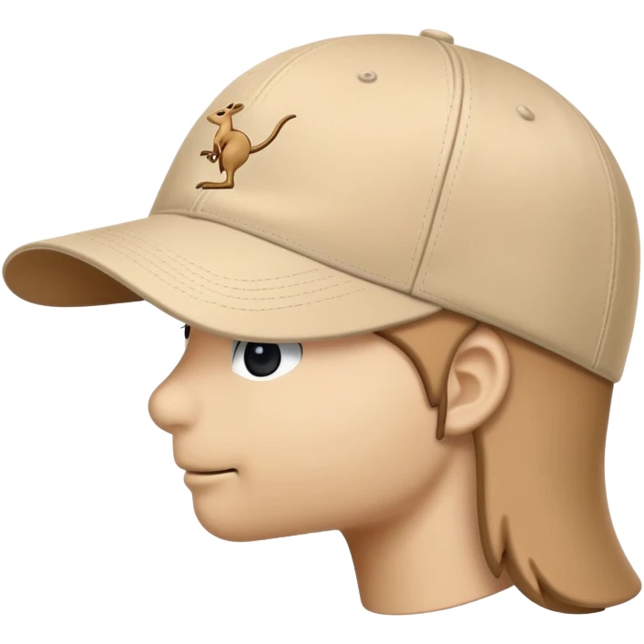 Side view of a beige Kangol baseball cap, traditional cap shape with brim, showing the kangaroo logo clearly, iOS emoji style, light beige color emoji