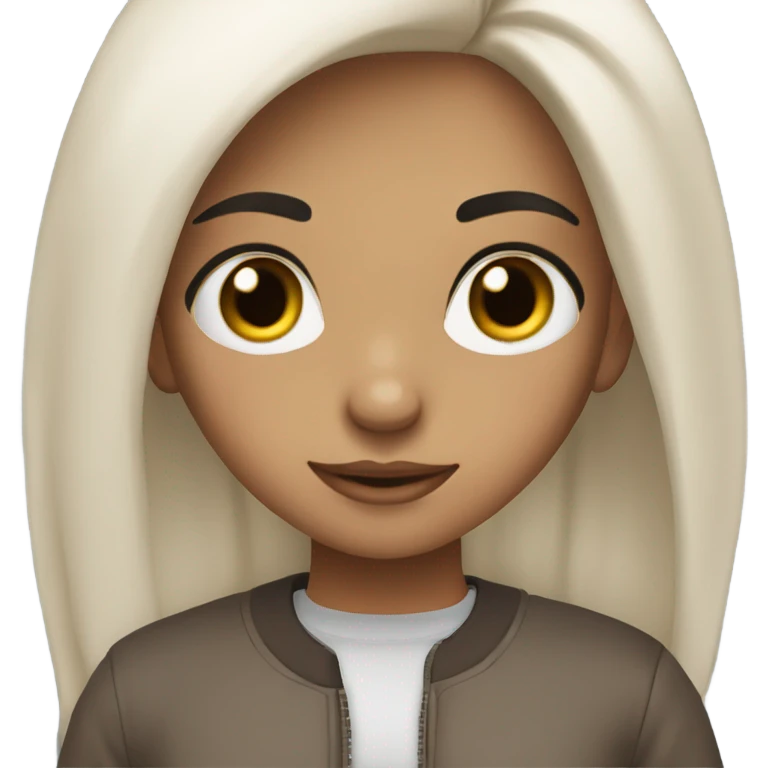 girl with Brown dark hair long straight , big dark eyes, long lashes and  emoji