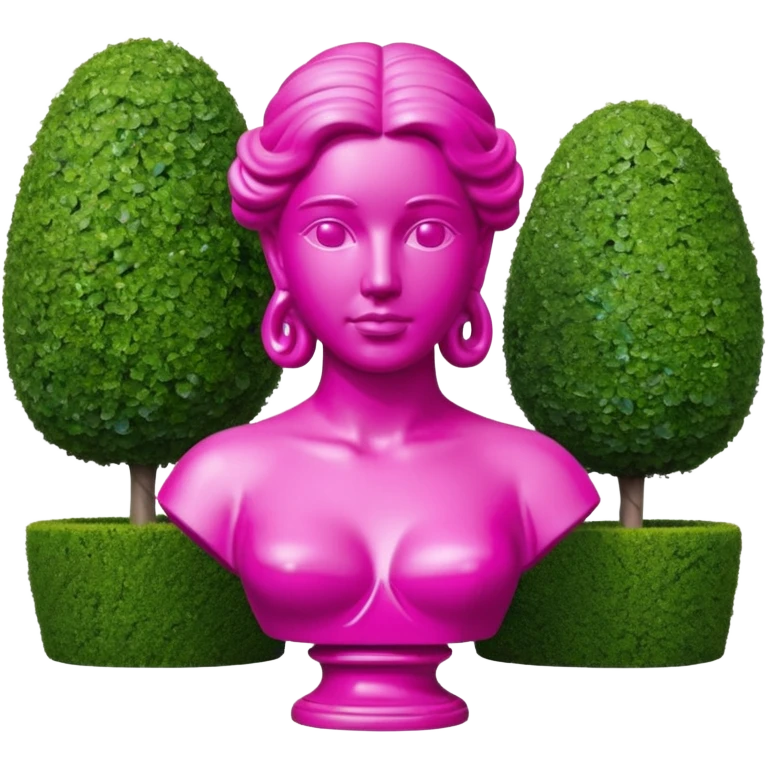 Jeff Koons style pink Grecian bust sculpture in a garden landscape  emoji