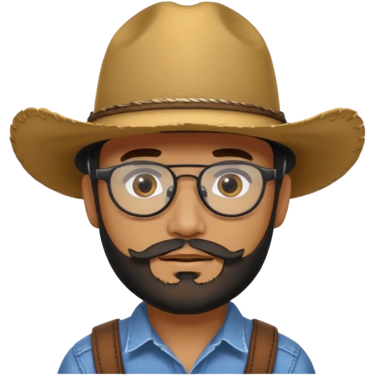 Man wearing a cow boy hat and a chin strap beard and black glasses  emoji