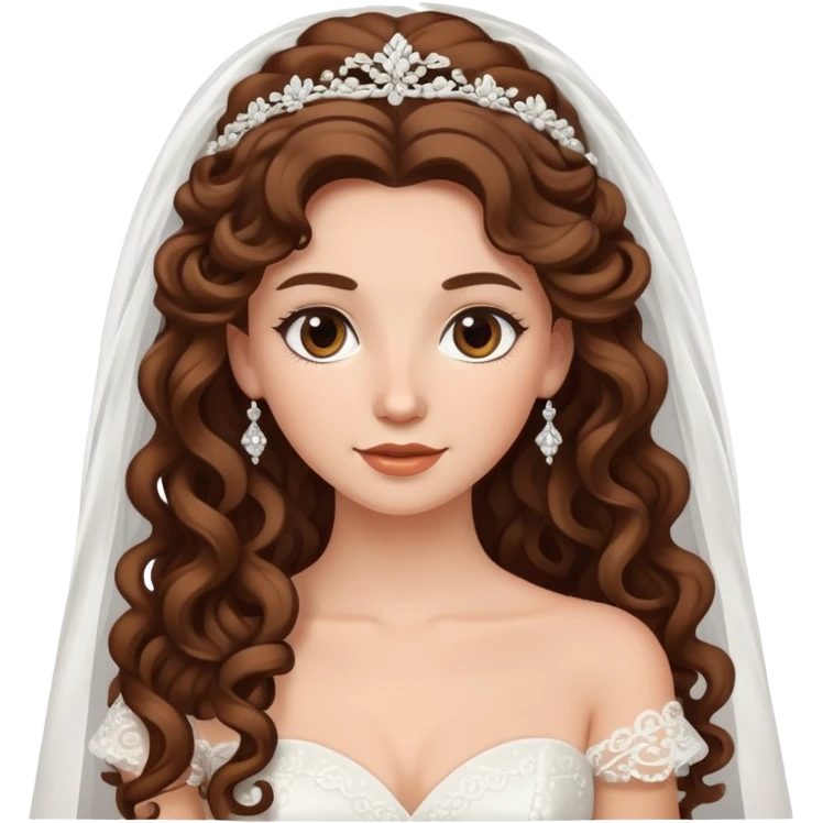 Beautiful bride with brown and Curly long hair emoji