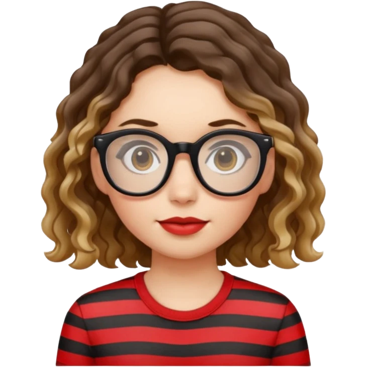 niña con pelo ondulado con una polera de tiras rojas y lentes negros  emoji