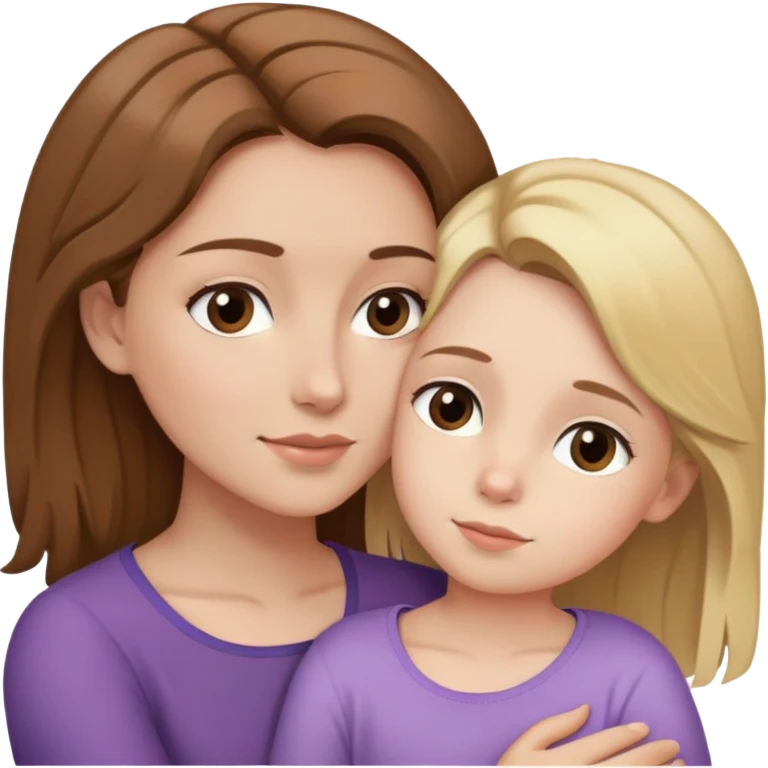 Brown hair mum cuddling blonde hair young daughter emoji