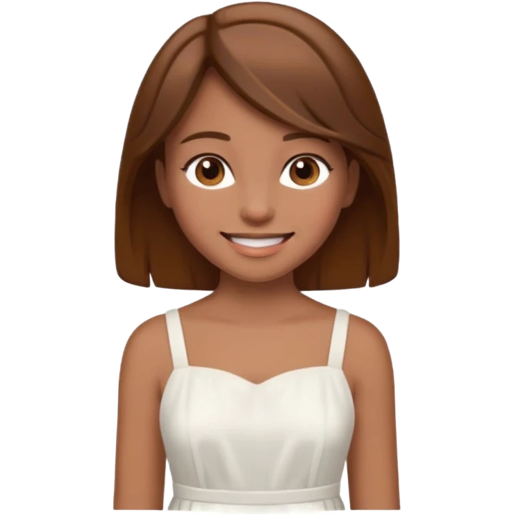 girl walking wearing a white dress, the hair color is brown emoji