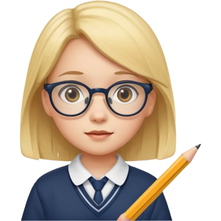 girl kid with glasses → holding a pencil with school uniform emoji