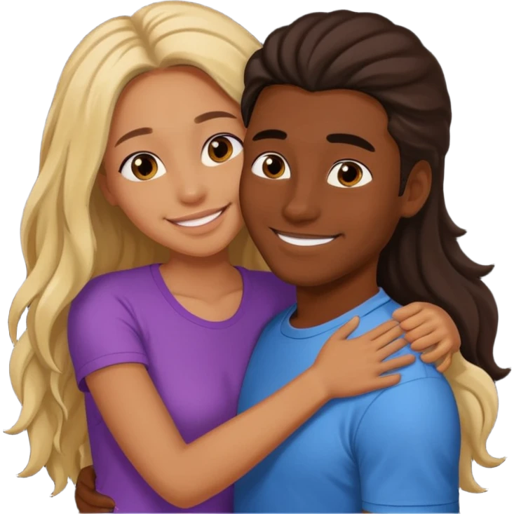dark skin girlfriend hugs mixed boyfriend with long hair  emoji