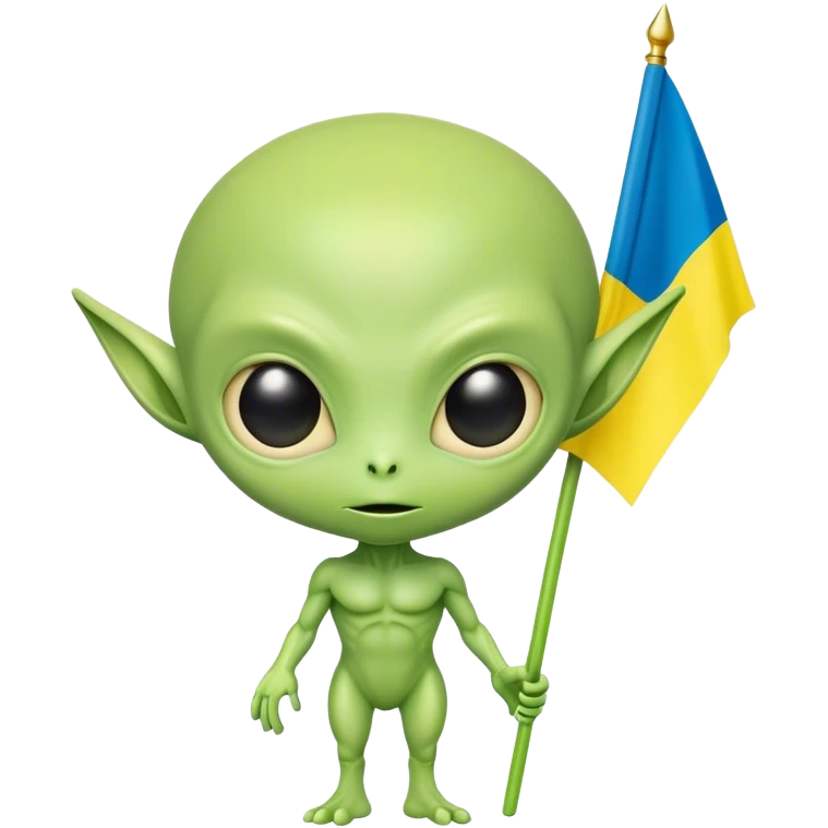 Green alien with Ukraine flag emoji