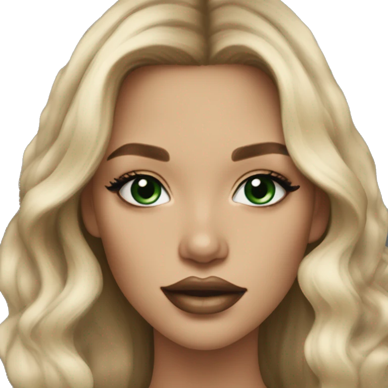 Blonde balayage long hair women beige sweater with Green eyes and Full lips an lashes  emoji
