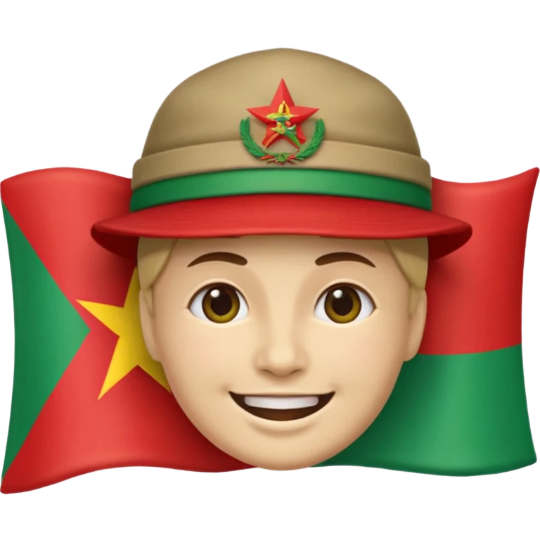 A smiling face emoji with the flag of Transnistria, a horizontal tricolor of red, green, and red stripes with a hammer and sickle in the upper left corner, wearing a hat. emoji