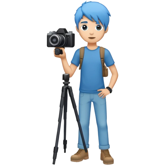 blue hair full body man with camera standing emoji
