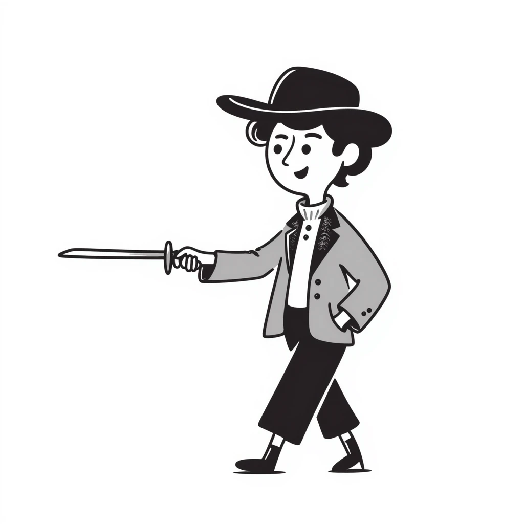 duelist with sword and fancy hat in classic fencing pose emoji