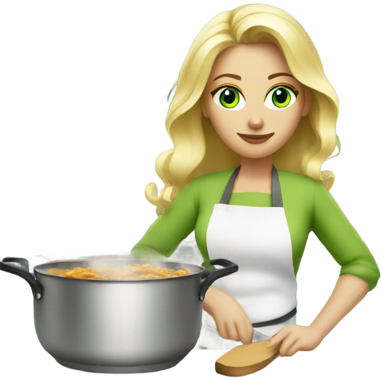 Beautiful blond green eyed woman cooking emoji
