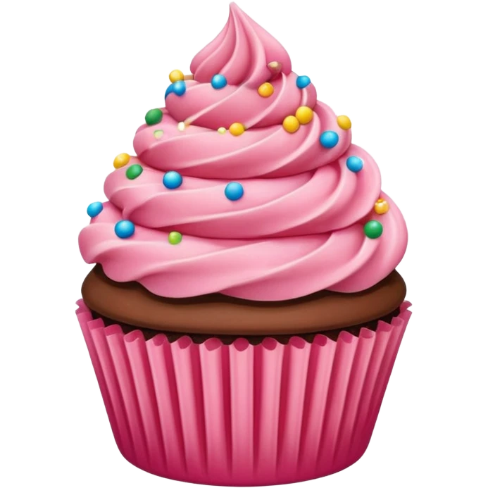 cupcake emoji with visible strawberry cake, swirled chocolate frosting, and magical sprinkles emoji