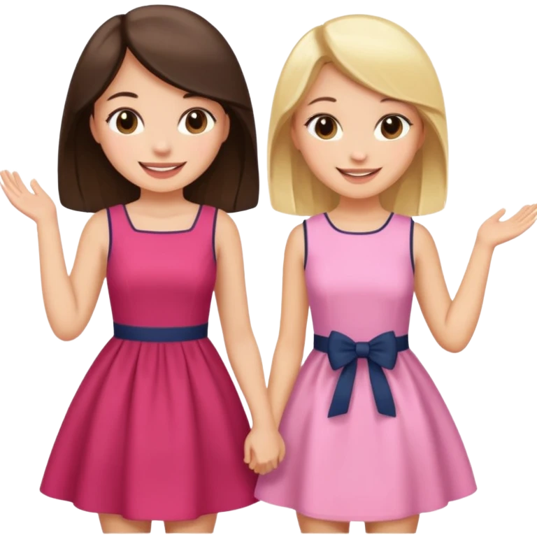 a brunette girl and a blonde girl in cute dresses smiling friends emoji