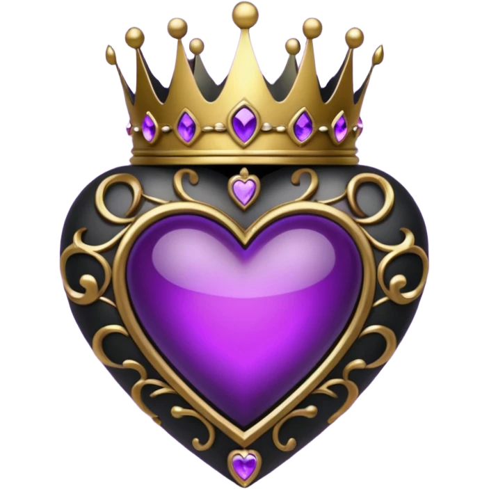 gothic heart with black crown and purple jewels emoji