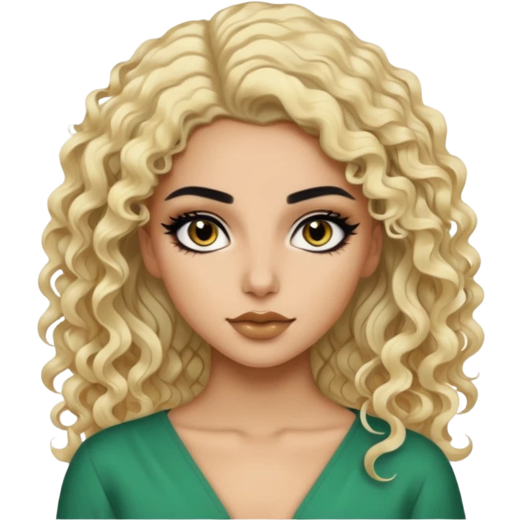 Pale Saudi beauty, pretty baddie, black eyeliner, split dye leftside blonde rightside black curly hair emoji