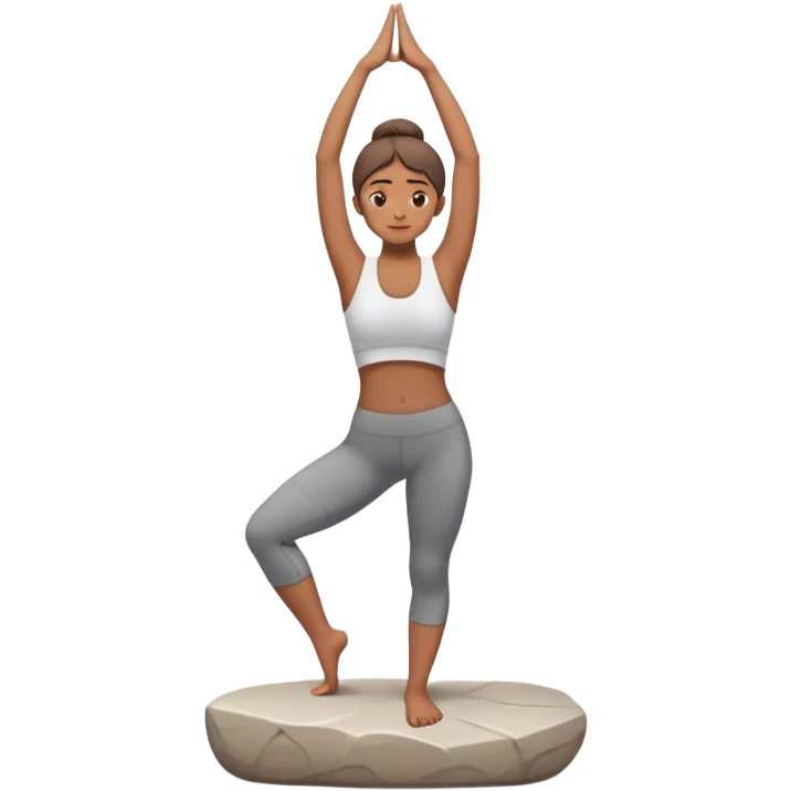 A person stands on a stone doing  standing yoga emoji