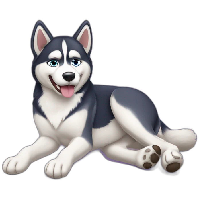 Husky dog lying on his back with legs up emoji