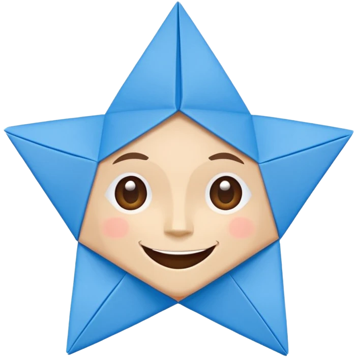 origami paper star, blue, cute face emoji