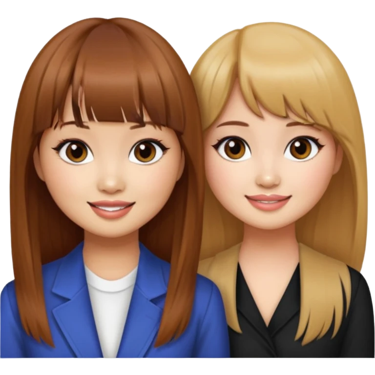 Brenda Song and Debby Ryan (straight bangs) smiling emoji