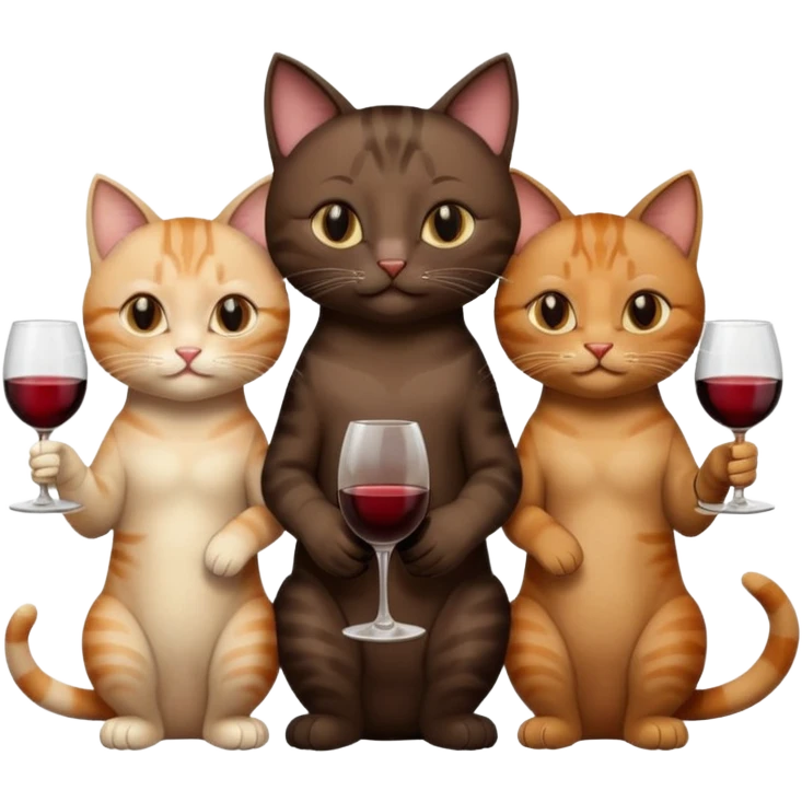 три кошки черная,коричневая,бежевая с бокалом вина emoji