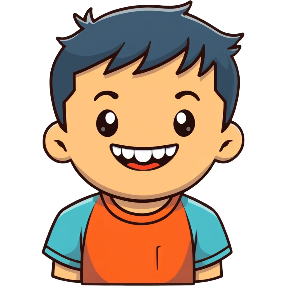 little boy smiling and showing teeth emoji