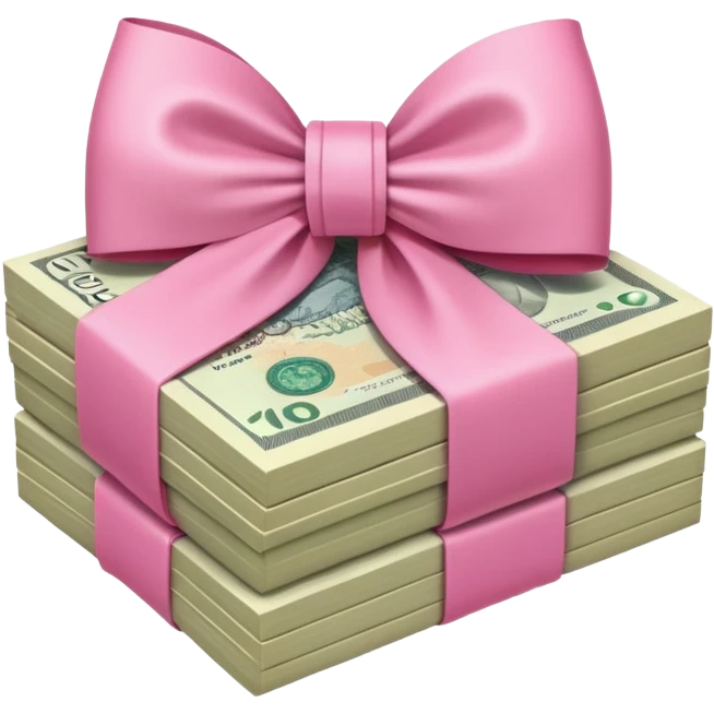 Australian $100 notes stacked together and wrapped in a girly pink bow emoji