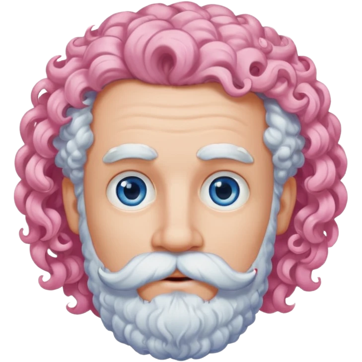 very white bearded and white mustached, pink curly haired  emoji
