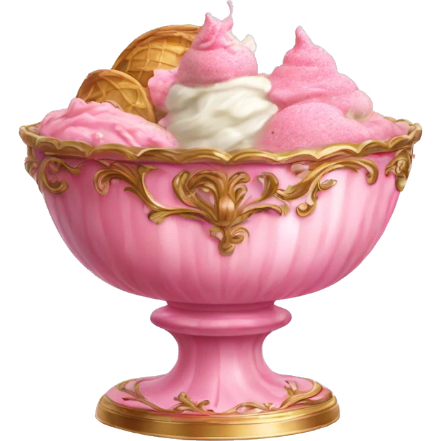 vintage pink rococo bowl with ice cream emoji
