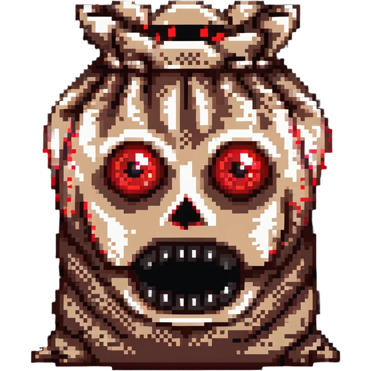 terrifying burlap sack face with glowing red eyes emoji