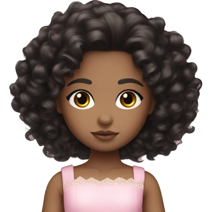 Medium brown doll eyes, black curly hair, feminine, pink,girl angelic beauty emoji