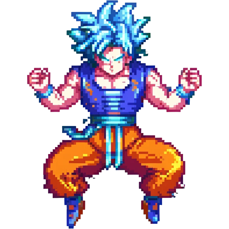Goku in God mode, action pose with energy attack emoji