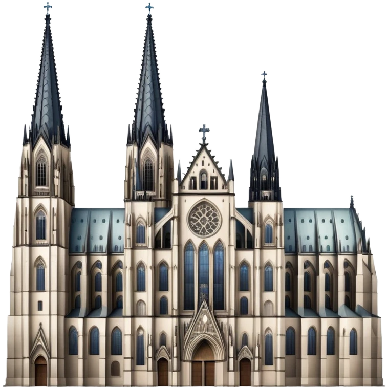 Cinematic Realistic Cologne Cathedral Landmark Emoji, showcasing Gothic architecture rendered with detailed stone textures and majestic, dynamic lighting. two tall  tall towers on either side emoji