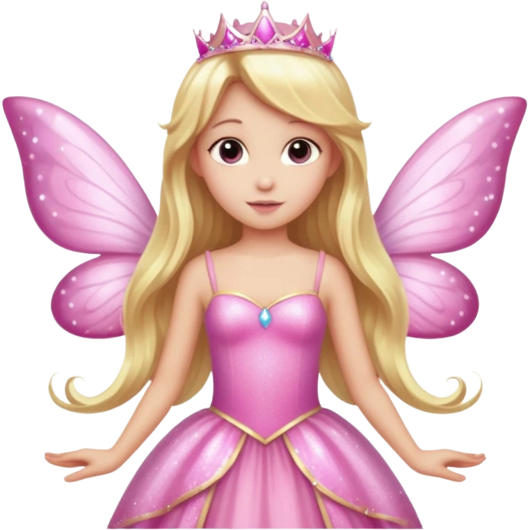 Long blonde hair pink sparkle princess dress large fairy wings emoji