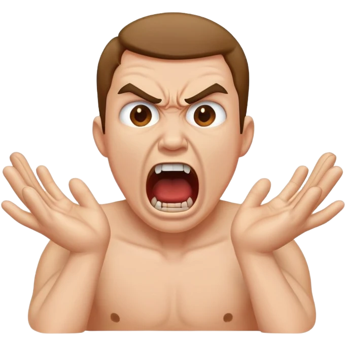 show a guy choking himself using his hands while hes screaming and looks angry emoji
