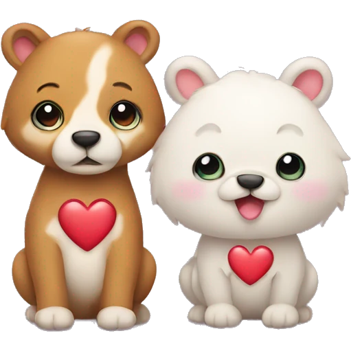 Two different cute animal couple love with heart emoji