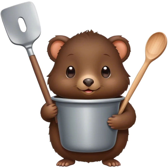 A cutemole holding a pot and spatula emoji
