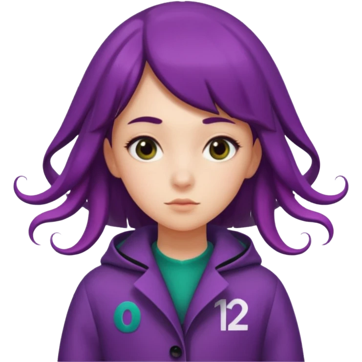girl with sideways hair wearing Squid Game-style coat with number 120 on right side emoji