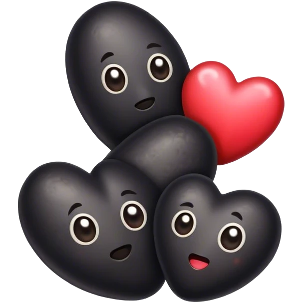 Three black beans and hearts emoji
