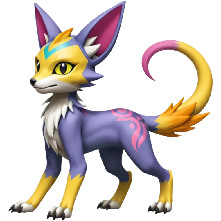 Colorful Meloetta-Lykoi-Sergal-Renamon-Wargreymon-Pokémon-Digimon-Fakémon-fusion-hybrid-creature emoji
