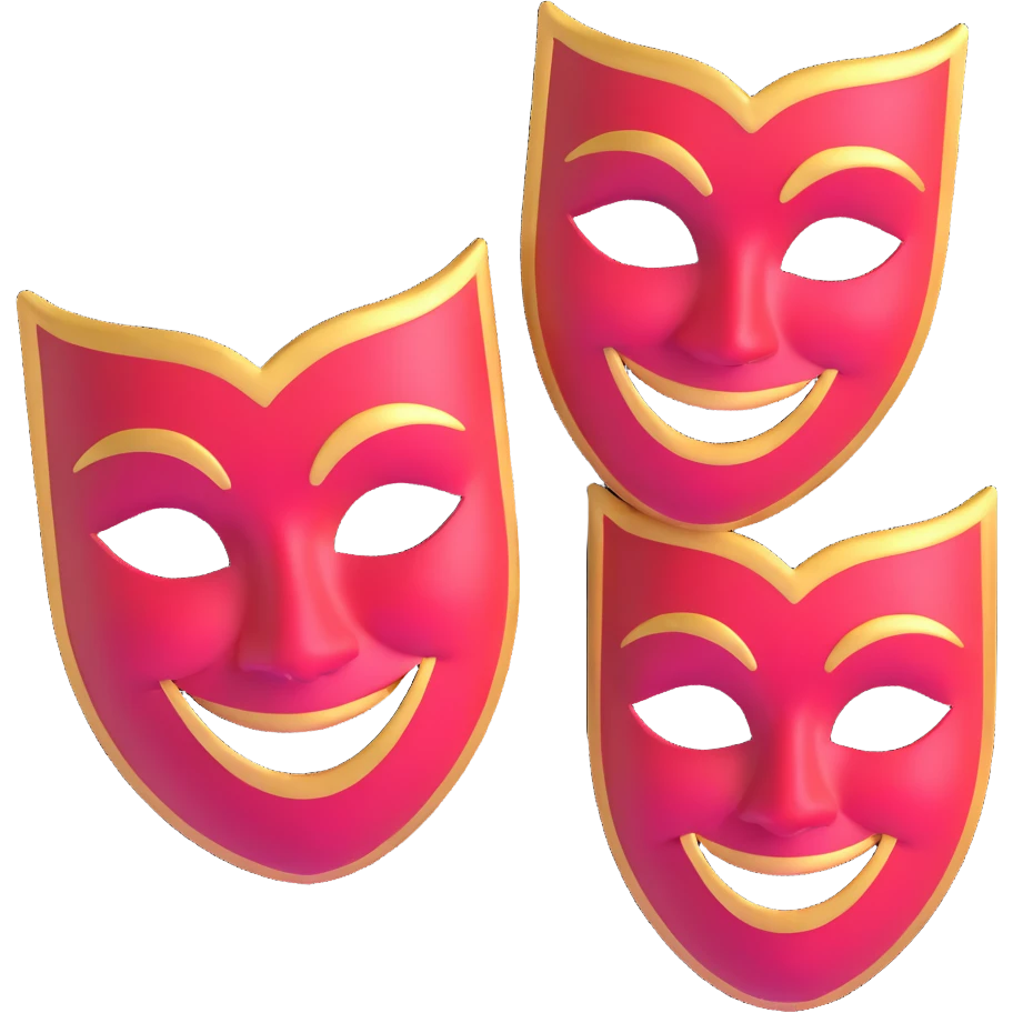 classic Greek drama masks, traditional comedy with smile and tragedy with frown, ornate theater masks emoji