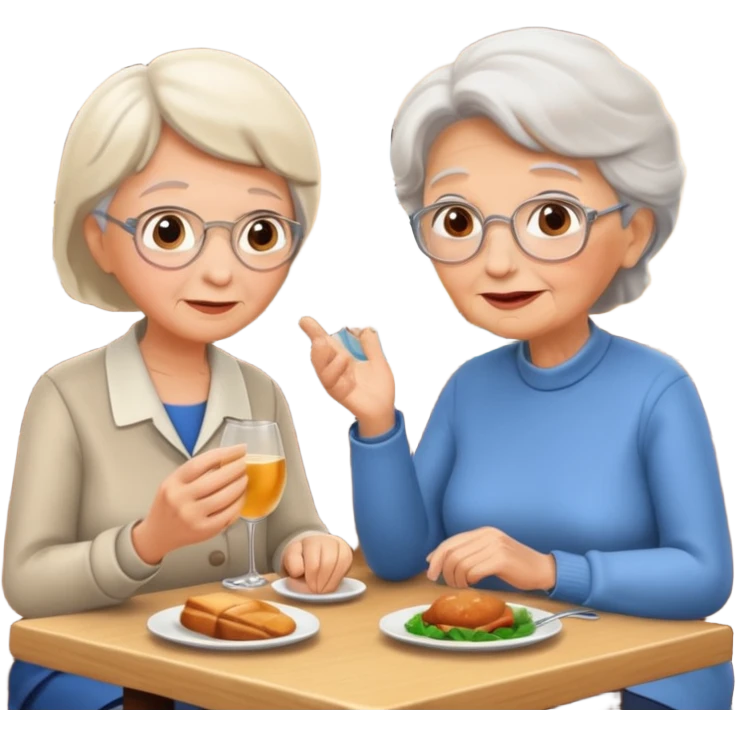 conversación dentro de un restaurant  dos personas y una de las persoans sea una abuela emoji